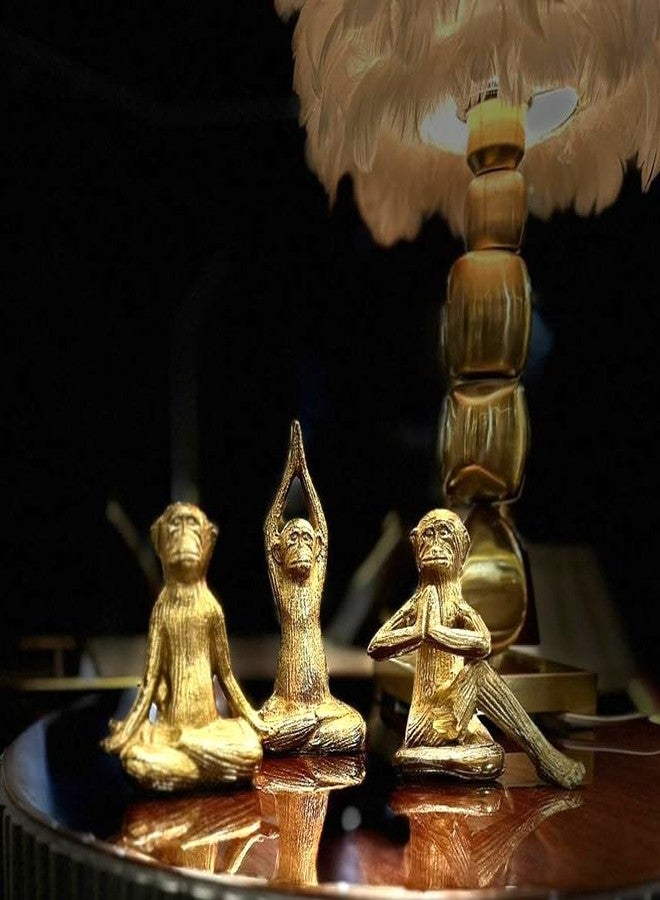 The Artage Metal Monkey Yoga Pose Showpiece| Decorative Figurines for Home Shelf or Office| Tabletop Decor Modern Art for Console, Cabinet Balcony Decoration| Gift for Yoga Lover's (Set of 3) (Gold) - Image 3